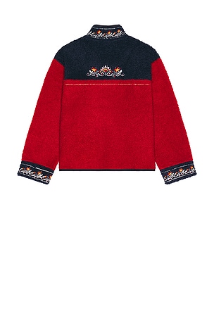 Found Pahari Floral Embroidered Sherpa Jacket in Red