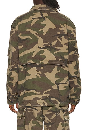 Found Camouflage Twill Utility Cargo Jacket in Green