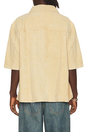Found Suede Short Sleeve Camp Shirt in Beige