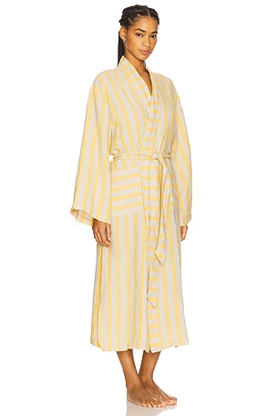 Parachute Linen Stripe Robe in Yellow,Beige. Size S. Also