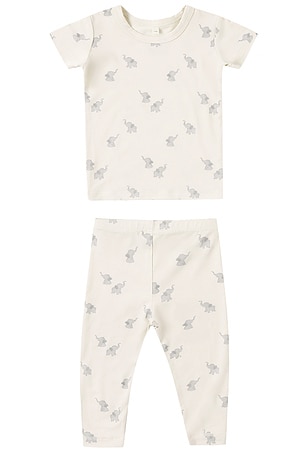 QUINCY MAE Bamboo Short Sleeve Pajama Set in Cream. Size 2-3yr. Also