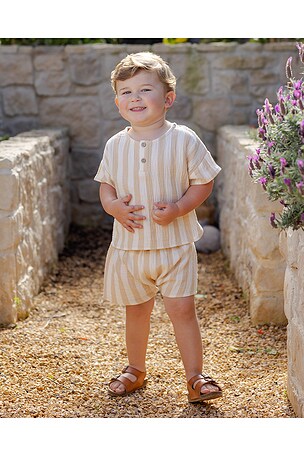 QUINCY MAE Woven Boxy Top & Short Set in Neutral