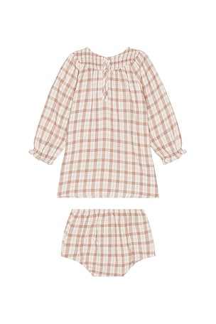 QUINCY MAE Kids V Smocked Dress in Brown