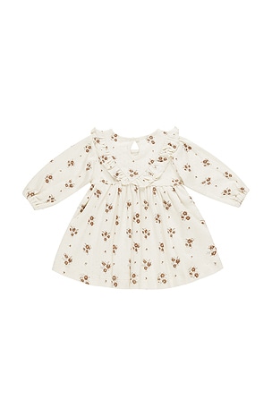 QUINCY MAE Kids Long Sleeve Ruffle V Dress in Cream
