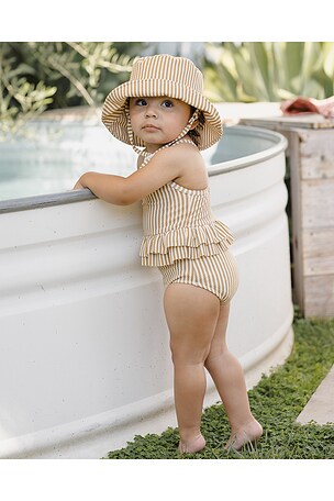 QUINCY MAE Ruffled One Piece Swimsuit in Brown