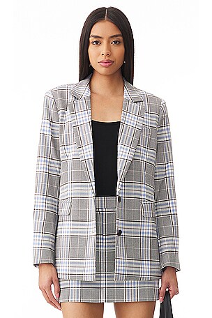 ANINE BING Madeline Blazer in Black White REVOLVE