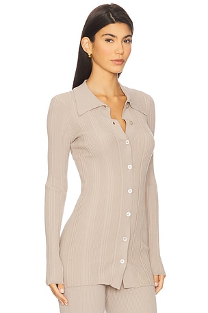 REMAIN Rib Knit Cardigan in Beige