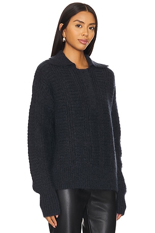 REMAIN Knitted Polo Sweater in Navy