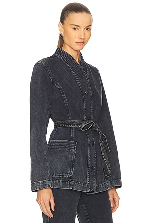 REMAIN Belted Denim Jacket in Black