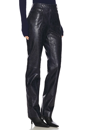 REMAIN Slim Leather Suiting Pants in Navy