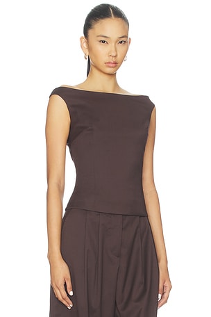 REMAIN Off Shoulder Suiting Top in Brown