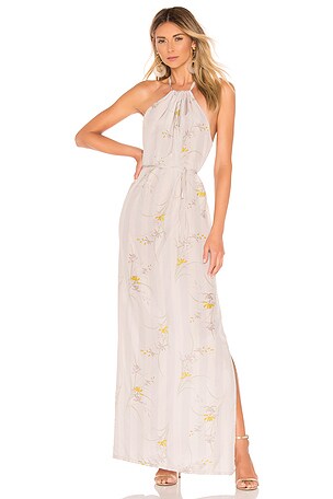 Raquel Allegra Silk Halter Dress in Sterling Cream Stripe