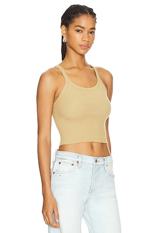 RE/DONE Cropped Ribbed Tank in Beige