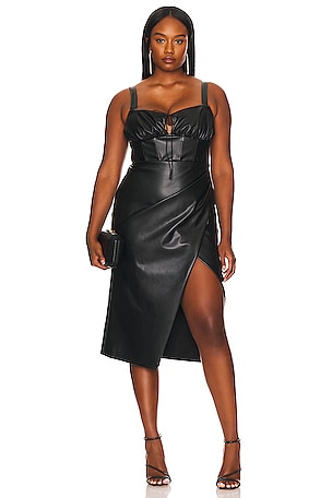 revolve black leather dress Alice + Olivia Marcella Faux Leather Mini Dress in Black
