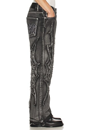 Revenge Spider Web Denim Pant in Black