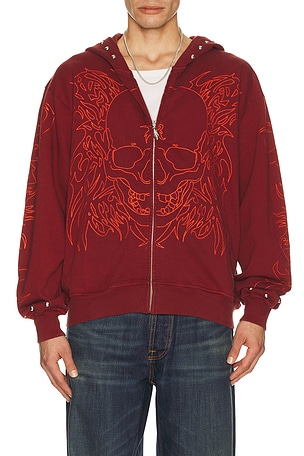 Tribal Skull Studded Zip Hoodie Revenge
