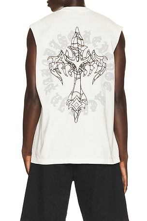 Revenge Web Cross Cut Off Tee in White