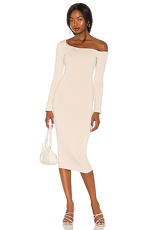 L'Academie Maxi Cable Knit Sweater Dress in Taupe