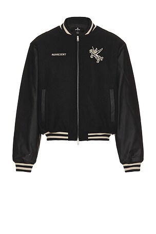 REPRESENT Bellerophon Wool Varsity Jacket in Black