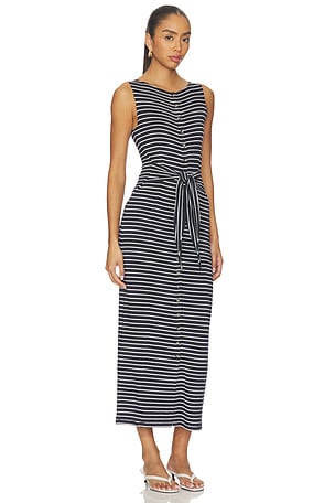 Rag & Bone The Knit Button Tie Stripe Dress in Navy