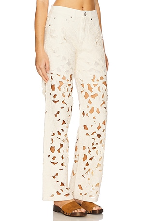 Rag & Bone Logan Floral Cutout Wide Leg Jeans in Cream