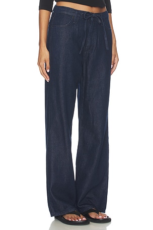 Rag & Bone Phoebe Featherweight Drawstring Wide Jeans in Blue. Size S. Also