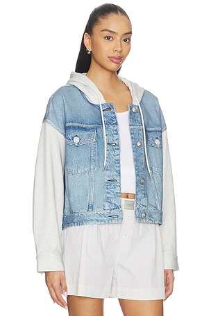 Rag & Bone Miramar Terry Combo Hooded Trucker in Blue, Light Grey