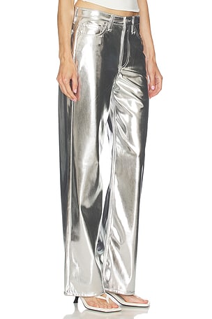 Rag & Bone Logan Faux Leather Wide Leg Pant in Metallic Silver. Size 29. Also