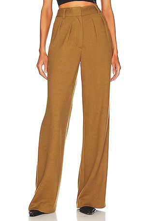 x EmRata Joan wool wide-leg pants in brown - AG Jeans