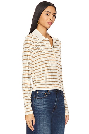 Rag & Bone Viola Stripe Long Sleeve Polo in Beige