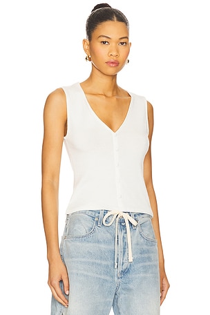 Rag & Bone Knit Button Up Tank Top in White