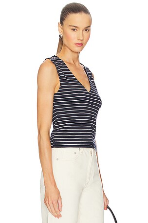 Rag & Bone Knit Stripe Button Up Tank Top in Navy
