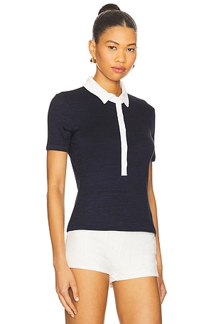 Rag & Bone Knit Button Short Sleeve Polo Top in Navy. Size XXS. Also