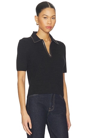 Rag & Bone Caterina Faux Leather Zip Polo in Chocolate. Size XS. Also