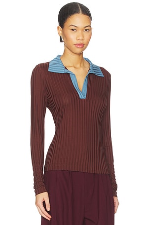 Rag & Bone Natalia Colorblock Long Sleeve Polo in Chocolate. Size XS. Also