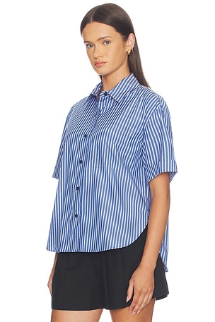 Rag & Bone Connie Short Sleeve Stripe Shirt in Blue