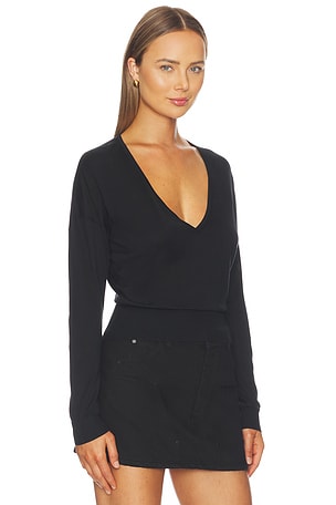 RENGGLI Silk Cashmere V Neck Sweater in Black