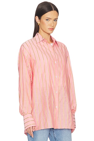 RENGGLI Stripe Boxy Long Sleeve Button Up in Pink