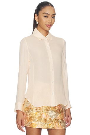 RENGGLI Silk Georgette Button Up Shirt in Peach
