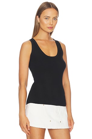 RENGGLI Scoop Neck Rib Tank in Black