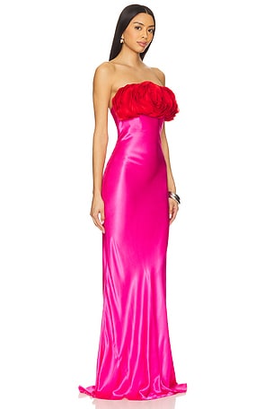 Rachel Gilbert Fiorella Gown in Fuchsia,Red