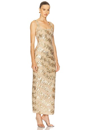 Rachel Gilbert Marcel Gown in Metallic Gold