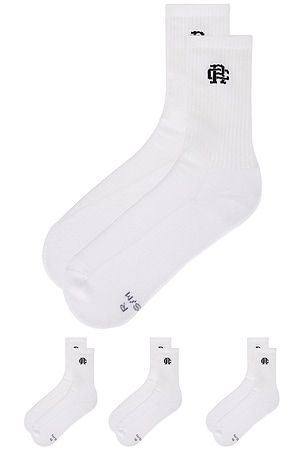 Reigning Champ 3 Pack Classic Crew Sock in White