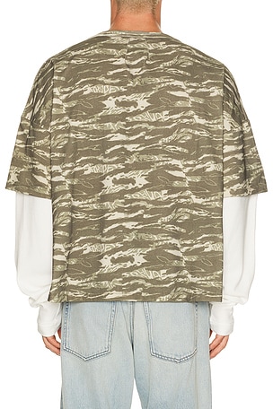 Rhude Tiger Camo Double Layer Tee in Green