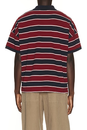 Rhude Fontaine Striped Short Sleeve Polo Shirt in Red