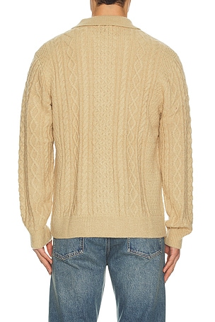 Rhythm Mohair Quarter Zip Fisherman Sweater in Brown