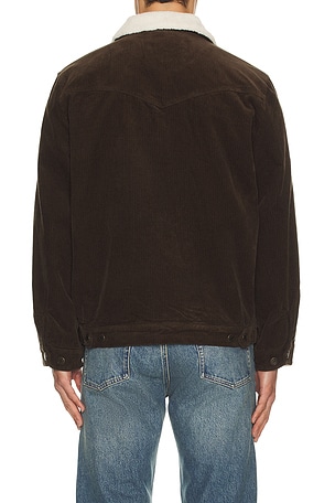 Rhythm Flannel Lined Cord Trucker Jacket in Chocolate