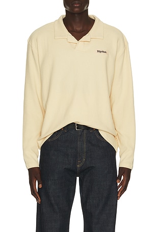Rhythm Waffle Rugby Polo in Cream