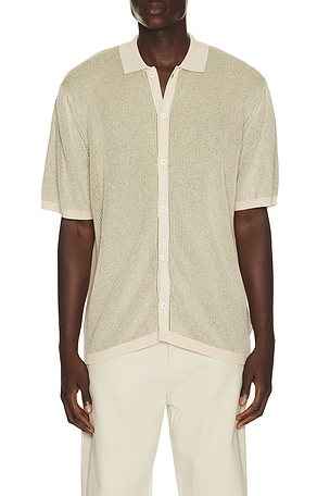 Rhythm Hi Lo Knit Button Up Shirt in Cream,Olive
