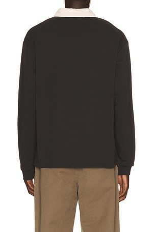 Rhythm Koa Vintage Rugby Long Sleeve Polo in Black